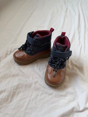 Carter's Brown and Navy Kids Outdoor Boots with Burgundy Lining